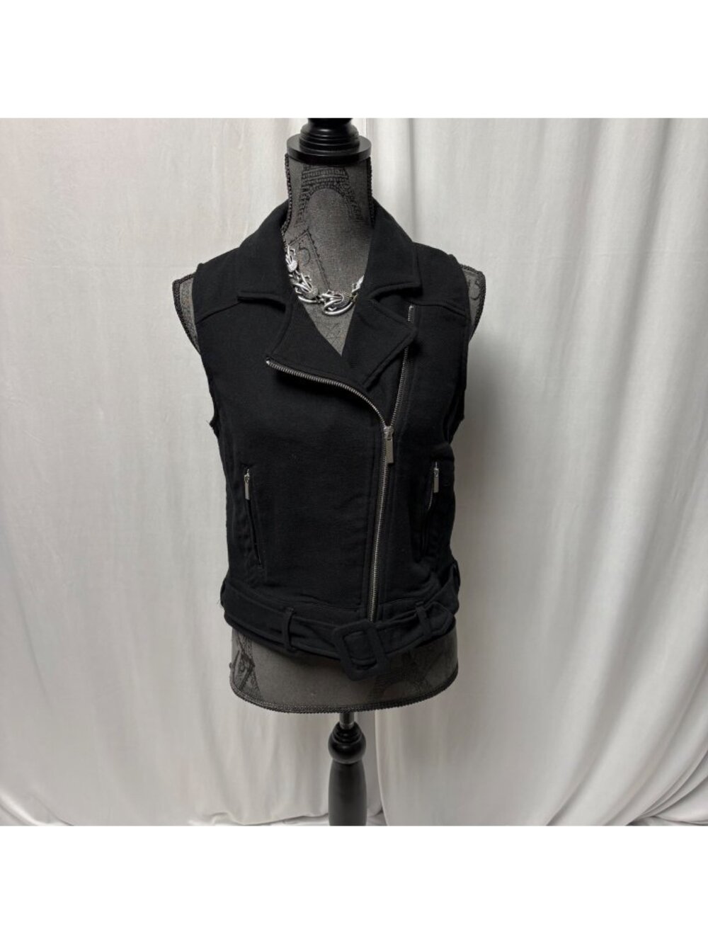 Mossimo Moto Vest Womens Small Black Belted Asymmetrical Zip Motorcycle Jacket